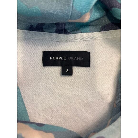 Purple Brand Men’s Blue Pink Oversized Faded Camo Fleece Pullover Hoodie Small - Picture 5 of 7